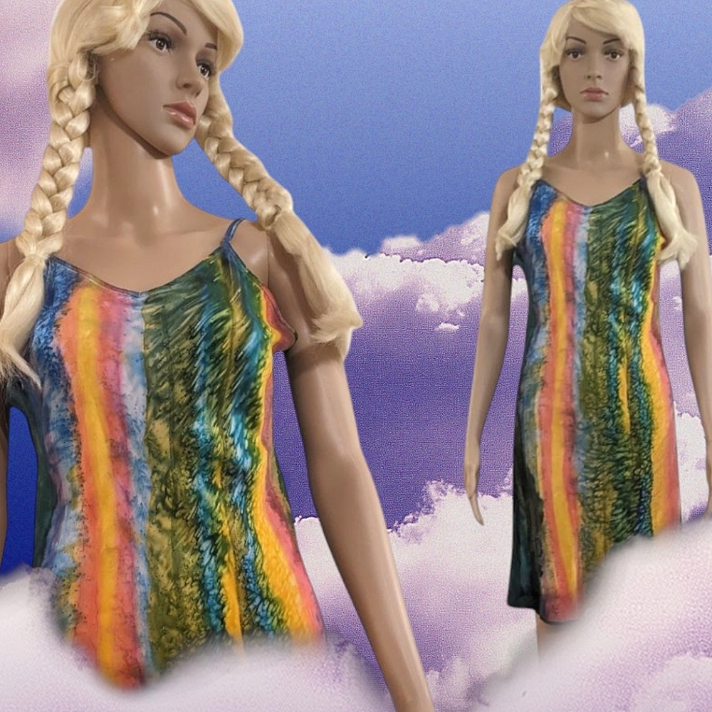 One of a kind original Handpainted Silk dress Boho Commissioned Art Henri Bendel